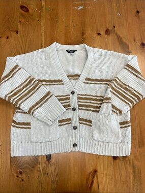 Striped Cream and yellow V-Neck Button Cardigan